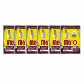 Me-O Jöle İçerisinde Dana Ve Kuzu Etli Pouch 6x80 gr Yetişkin Kedi Konservesi