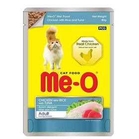 Me-O Pouch 80 gr Tavuk ve Ton Balıklı Soslu ve Parça Etli Yaş Kedi Maması