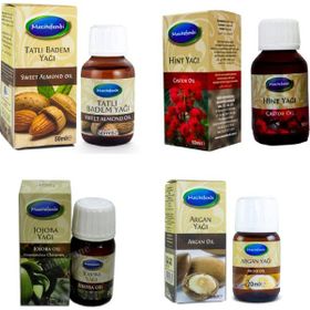 Mecitefendi Tatlı Badem Yağı 50 ml + Hint Yağı 50 ml + Argan Yağı 20 ml + Jojoba Yağı 20 ml Saç Bakım Yağı Seti