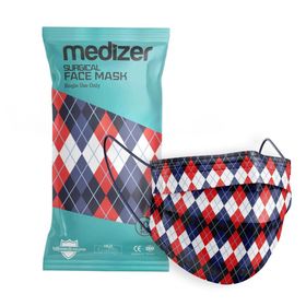Medizer 3 Katlı Meltblown Kumaş 10x40 Adet Burun Telli Lacivert Kırmızı Ekose Desenli Full Ultrasonik Cerrahi Ağız Maskesi