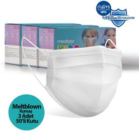 Medizer 3 Katlı MELTBLOWN Kumaş 150 Adet - Burun Telli Beyaz Full Ultrasonik Cerrahi Çocuk Maskesi