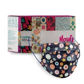 Medizer 3 Katlı Meltblown Kumaş 50x40 Burun Telli Lacivert Çiçek Desenli Full Ultrasonik Cerrahi Ağız Maskesi