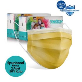 Medizer 3 Katlı Spunbond Kumaş 100 Adet Burun Telli Sarı Full Ultrasonik Cerrahi Ağız Maskesi