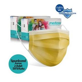 Medizer 3 Katlı Spunbond Kumaş 100 Adet Burun Telli Sarı Full Ultrasonik Cerrahi Ağız Maskesi