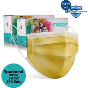 Medizer 3 Katlı Spunbond Kumaş 100 Adet Burun Telli Sarı Full Ultrasonik Cerrahi Ağız Maskesi