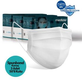 Medizer 3 Katlı Spunbond Kumaş 150 Adet Burun Telli Beyaz Full Ultrasonik Cerrahi Ağız Maskesi