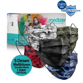 Medizer 5 Desen Telli 50 Adet Man Serisi Meltblown Kumaş 3 Katlı Ultrasonik Cerrahi Ağız Maskesi