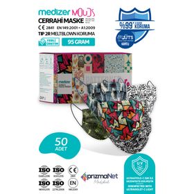 Medizer 5 Desen Telli 50 Adet Youngers Seri Meltblown Kumaş 3 Katlı Ultrasonik Cerrahi Ağız Maskesi