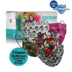 Medizer 5 Desen Telli 50 Adet Youngers Seri Meltblown Kumaş 3 Katlı Ultrasonik Cerrahi Ağız Maskesi