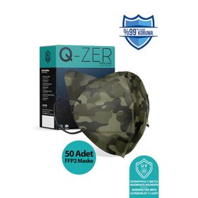 Medizer Qzer Yeşil Kamuflaj Desenli FFP2 N95 50 Adet Maske