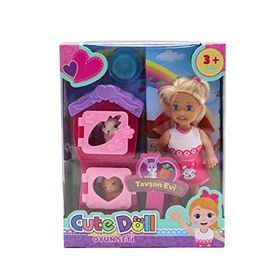 Mega Cute Doll Mini Bebek Tavşanlı ve İki Katlı Kulübe Oyun Seti