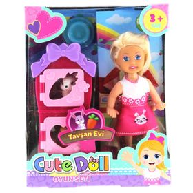 Mega Cute Doll Mini Bebek Tavşanlı ve İki Katlı Kulübe Oyun Seti