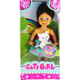 Mega Cute Girl Kedi Figürlü Kumral Mini Bebek