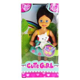 Mega Cute Girl Kedi Figürlü Kumral Mini Bebek