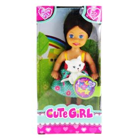 Mega Cute Girl Kedi Figürlü Kumral Mini Bebek