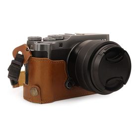 Megagear Mg1772 Fujifilm X A7 Açık Kahverengi ile Uyumlu Ever Ready Deri Yarım Kasa Fotoğraf Makinesi Çantası