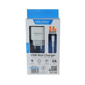 Megatech MT-CM34 3.4A Ev Şarj Adaptörü ve Micro USB Kablo