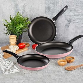 Mehtap 3'lü Pembe 18+22+26 cm Teflon Tava Seti