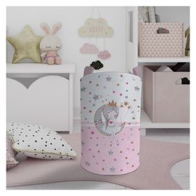 Mekta Home Ayda Oturan Prenses Kız Desenli Pembe Bebek ve Çocuk Odası Oyuncak Sepeti