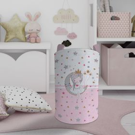 Mekta Home Ayda Oturan Prenses Kız Desenli Pembe Bebek ve Çocuk Odası Oyuncak Sepeti