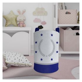 Mekta Home Başak ve Yıldız Desenli Mavi Gri Çerçeveli Bebek ve Çocuk Odası Oyuncak Sepeti