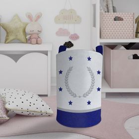 Mekta Home Başak ve Yıldız Desenli Mavi Gri Çerçeveli Bebek ve Çocuk Odası Oyuncak Sepeti