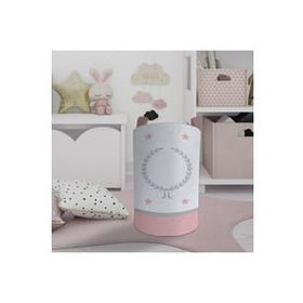 Mekta Home Çelenk ve Yıldız Desenli Pembe Gri Çerçeveli Bebek ve Çocuk Odası Oyuncak Sepeti