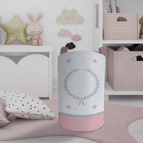 Mekta Home Çelenk ve Yıldız Desenli Pembe Gri Çerçeveli Bebek ve Çocuk Odası Oyuncak Sepeti