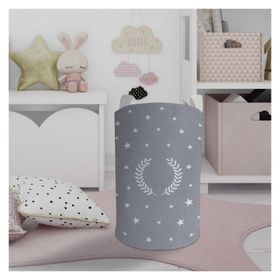 Mekta Home Çelenk Yıldız Desenli Çerçeveli Gri Bebek ve Çocuk Odası Oyuncak Sepeti
