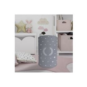 Mekta Home Çelenk Yıldız Desenli Çerçeveli Gri Bebek ve Çocuk Odası Oyuncak Sepeti