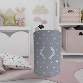 Mekta Home Çelenk Yıldız Desenli Çerçeveli Gri Bebek ve Çocuk Odası Oyuncak Sepeti