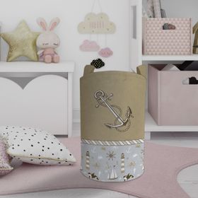 Mekta Home Denizci Desenli Kahverengi Bebek ve Çocuk Odası Oyuncak Sepeti