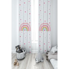 Mekta Home Gökkuşağı ve Kalp Desenli 2 Kanat Bebek ve Çocuk Odası Fon Perde