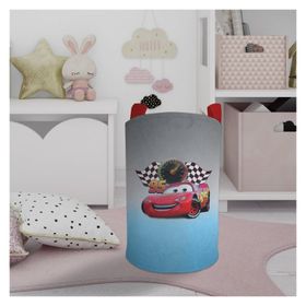 Mekta Home Gri Mavi McQueen Desenli Bebek ve Çocuk Odası Oyuncak Sepeti