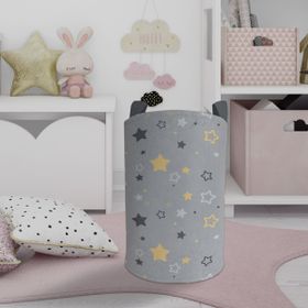 Mekta Home Gri Sarı Yıldız Desenli Bebek ve Çocuk Odası Oyuncak Sepeti