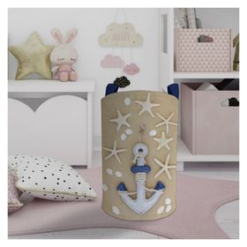 Mekta Home Kahverengi Çapa Desenli Bebek ve Çocuk Odası Oyuncak Sepeti