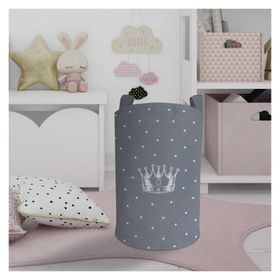 Mekta Home Kral Tacı ve Yıldız Desenli Gri Bebek ve Çocuk Odası Oyuncak Sepeti
