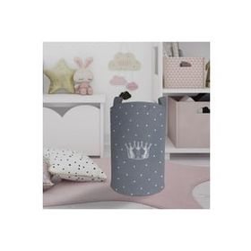 Mekta Home Kral Tacı ve Yıldız Desenli Gri Bebek ve Çocuk Odası Oyuncak Sepeti