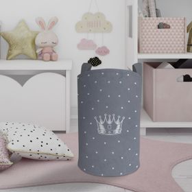 Mekta Home Kral Tacı ve Yıldız Desenli Gri Bebek ve Çocuk Odası Oyuncak Sepeti