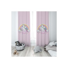 Mekta Home MKT-250 Bebek ve Çocuk Odası Unicorn ve Gökkuşağı 2 Kanat Fon Perde