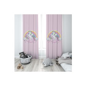 Mekta Home MKT-250 Bebek ve Çocuk Odası Unicorn ve Gökkuşağı 2 Kanat Fon Perde