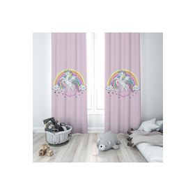 Mekta Home MKT-250 Bebek ve Çocuk Odası Unicorn ve Gökkuşağı 2 Kanat Fon Perde