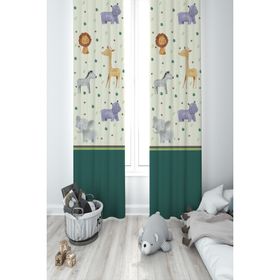 Mekta Home MKT-372 Bebek ve Çocuk Odası Safari Desenli 2 Kanat Fon Perde