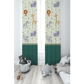 Mekta Home MKT-372 Bebek ve Çocuk Odası Safari Desenli 2 Kanat Fon Perde