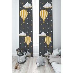 Mekta Home MKT-373 Bebek ve Çocuk Odası Balon ve Bulut Desenli 2 Kanat Fon Perde