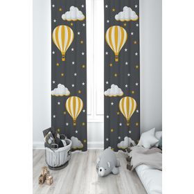 Mekta Home MKT-373 Bebek ve Çocuk Odası Balon ve Bulut Desenli 2 Kanat Fon Perde