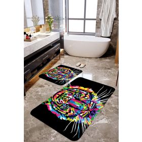 Mekta Home MKTBP-0108 60x100 50x60 cm Aslan Motifli 2'li Banyo Paspas Takımı
