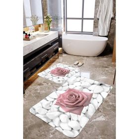 Mekta Home MKTBP-0120 60x100 50x60 cm Gül ve Taş 2'li Banyo Paspas Takımı