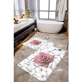 Mekta Home MKTBP-0120 60x100 50x60 cm Gül ve Taş 2'li Banyo Paspas Takımı