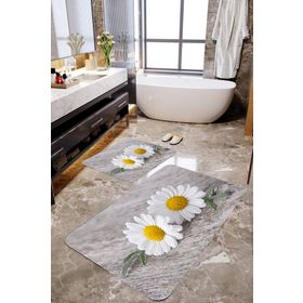 Mekta Home MKTBP-033 60x100 50x60 cm 3 Boyutlu Papatya Desenli 2'li Banyo Paspas Takımı